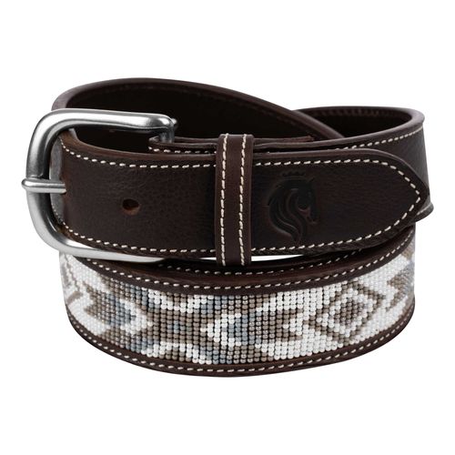Equinavia Women's Estelle Hand Beaded Belt - Dark Brown/Light Olive
