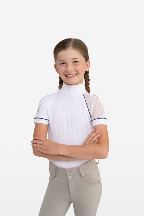 SALE RACK: Hassinger Kids' Junior Lollipop Short Sleeve Show Shirt - 8 - White/Navy Piping