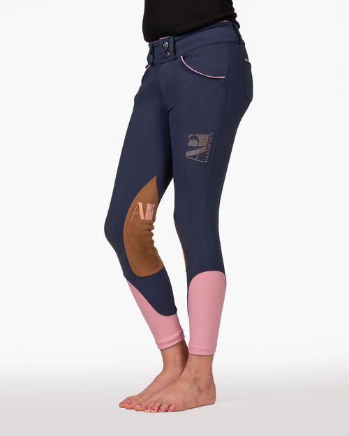 OVERSTOCK: Hassinger Kids' Junior Savannah Schooling Breeches - 10 - Navy/Pink Piping