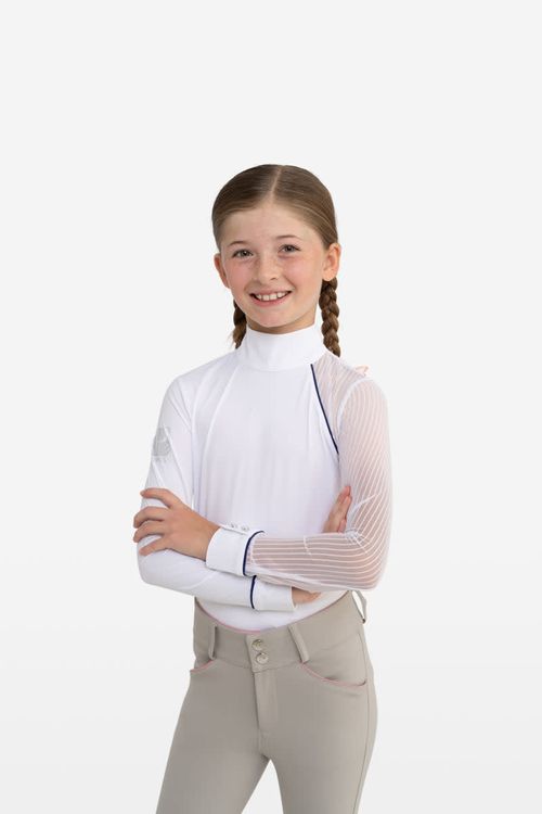 BARN BUSTER: Hassinger Kids' Junior Lollipop Long Sleeve Show Shirt - 14 - White/Navy Piping