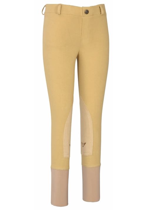 OVERSTOCK: TuffRider Kids' Starter Lowrise Pull-On Knee Patch Breeches - 8 Regular - Light Tan