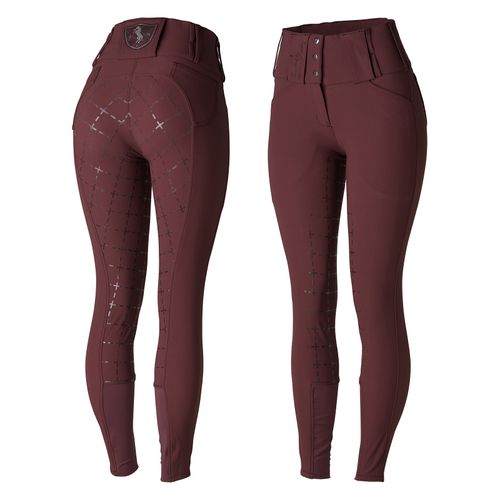 SALE RACK: Horze Women's Desiree High Waist Full Seat Breeches - EU 40/US 28 - Sassafras Wine Red