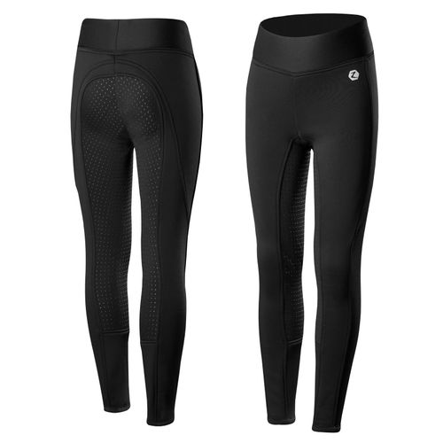SALE RACK: Horze Kids' Active Silicone Full Seat Winter Tights - EU 140/US Medium - Black