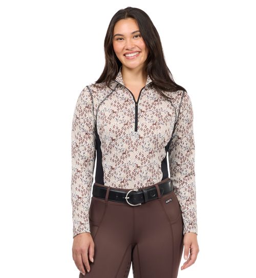 Kerrits Women's Equibreeze Print Ice Fil Long Sleeve Shirt - Mocha Equine Meadow