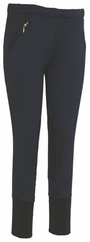 SALE RACK: TuffRider Kids' Unifleece Pull-On Stretch Fleece Knee Patch Winter Breeches - 12 Regular - Navy