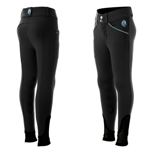 SALE RACK: Equinavia Kids' Greta Silicone Knee Patch Breeches - 16 - Black/Dusty Blue
