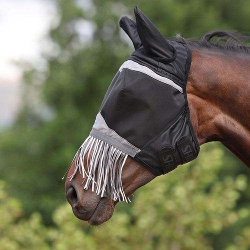 Shires FlyGuard Fine Mesh Fly Mask w/Nose Fringe - Jet