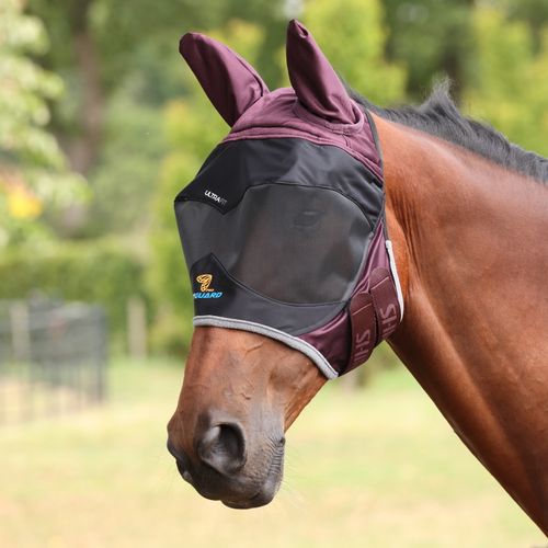 Shires FlyGuard Pro Deluxe Fly Mask w/Ears - Black Cherry