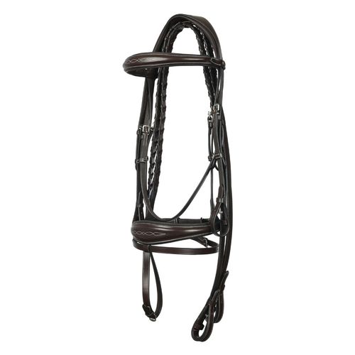 SALE RACK: Henri de Rivel Jamaika Pro Anatomical Fancy Raised Wide Flash Bridle w/Reins - Horse - Havana