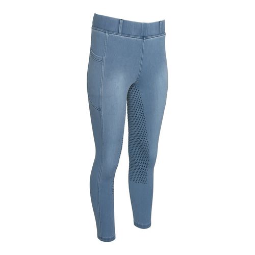 Equine Couture Women's Denim Full Seat Silicon Tights w/Phone Pocket - Ice Blue