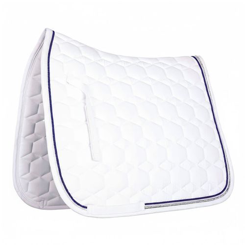 Equine Couture Rhinestone Dressage Saddle Pad - White/Navy Metallic