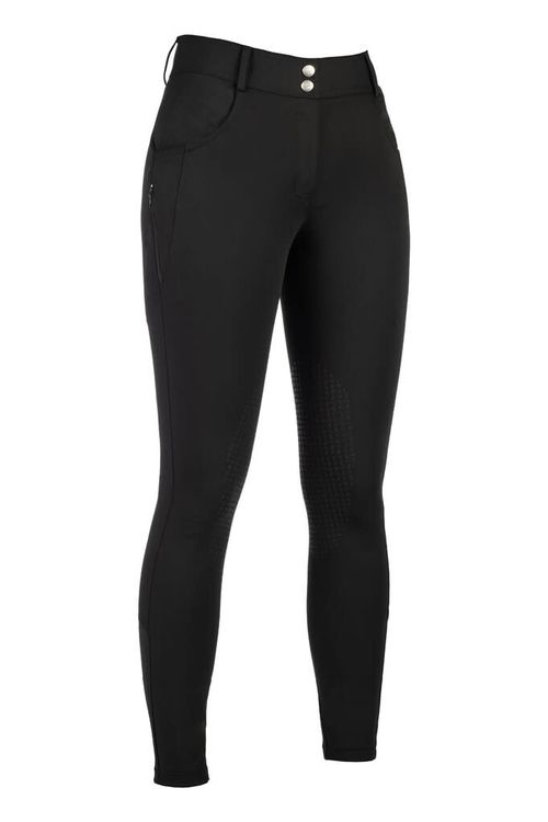 OVERSTOCK: HKM Women's Ari Mid Rise Silicon Knee Patch Breeches - 28 - Black