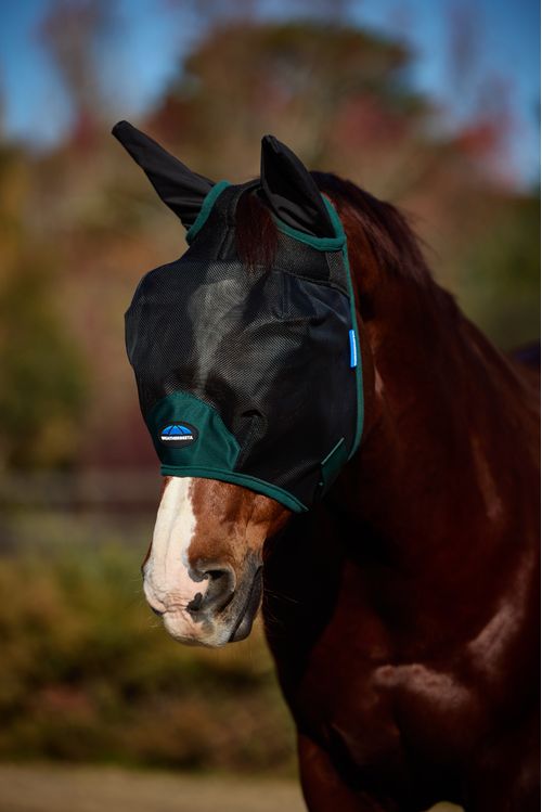 Weatherbeeta Comfitec Durable Mesh Fly Mask w/Ears - Black/Forest Green