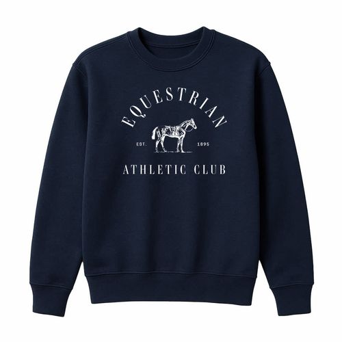 BARN BUSTER: Dapplebay Kids' Equestrian Athletic Club Sweatshirt - 8-9 years - Navy