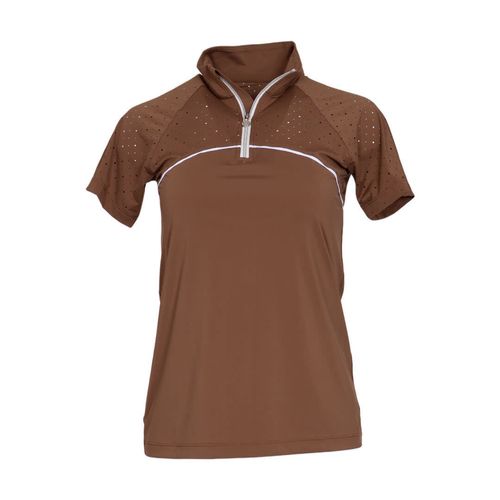 Dapplebay Women's 1/4 Zip Aircut Short Sleeve Riding Top - Chestnut
