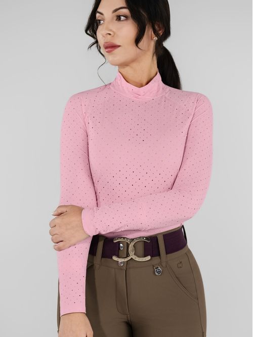 Dapplebay Women's Aircut Mock Neck Long Sleeve Top - Ballet Pink