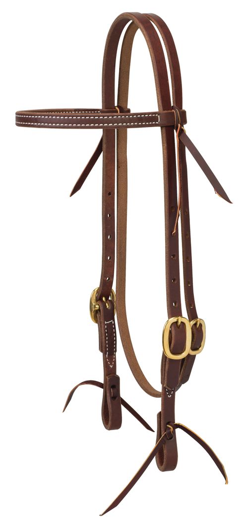 Weaver Working Tack 5/8" Single Ply Browband Headstall - Golden Chestnut/Brass