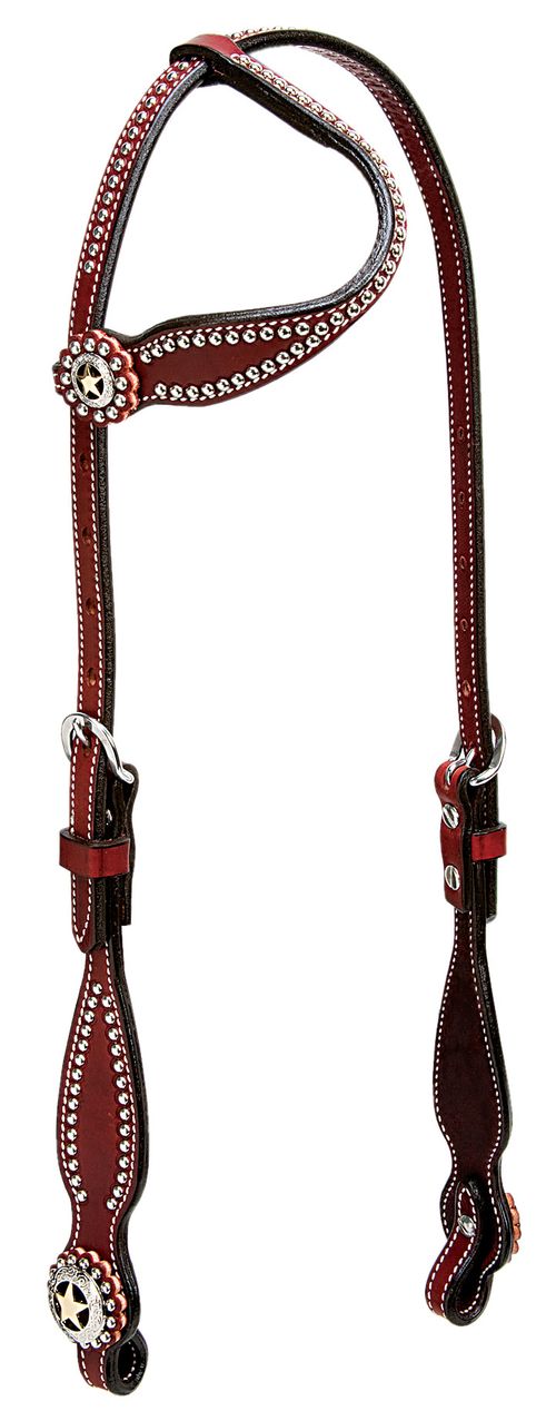 Weaver Texas Star Flat Sliding Ear Headstall - Chestnut