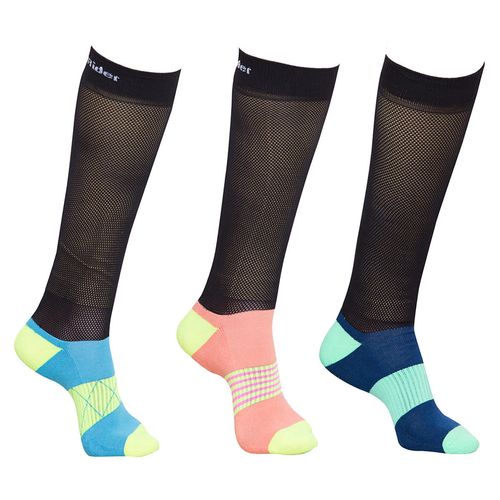 SALE RACK: TuffRider Equicool Ventilated Riding Socks 3 Pack - One Size - Blue State/Coral/Sky Blue