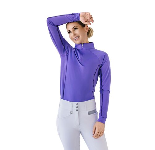OVERSTOCK: Romfh Women's 1/4 Zip Long Sleeve Solid Sun Shirt - Large - Lilac Indigo/Violet Night