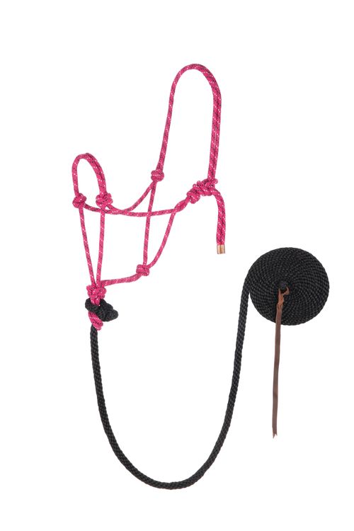 Weaver Diamond Braided Horse Rope Halter w/Lead - Raspberry/Black/White