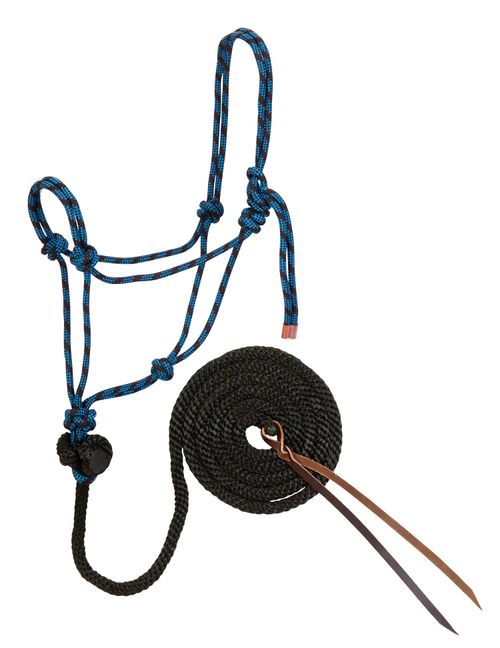 Weaver Diamond Braided Horse Rope Halter w/Lead - Black/Hurricane Blue
