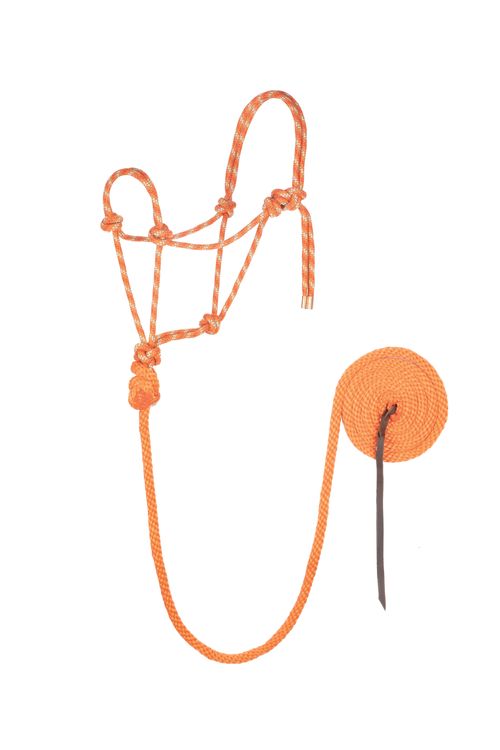 Weaver Diamond Braided Horse Rope Halter w/Lead - Orange/Mint