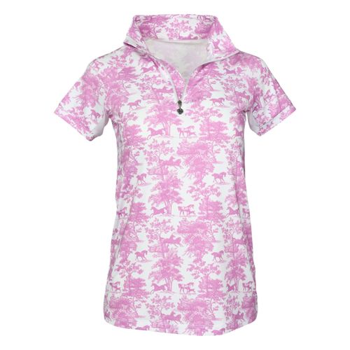 BARN BUSTER: Dapplebay Kids' 1/4 Zip Short Sleeve Shirt - 6-7 years - Rose Equestrian Toile