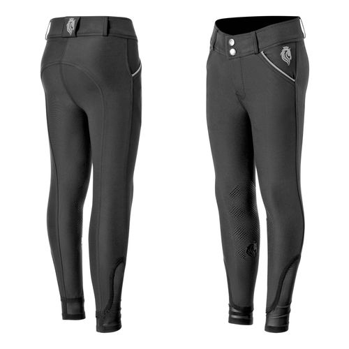 BARN BUSTER: Equinavia Kids' Greta Summer Knee Patch Breeches - 12 - Black/Rain Cloud