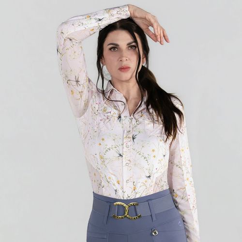 Dapplebay Women's Button Down Western Shirt - Light Pink Dragonfly Meadow