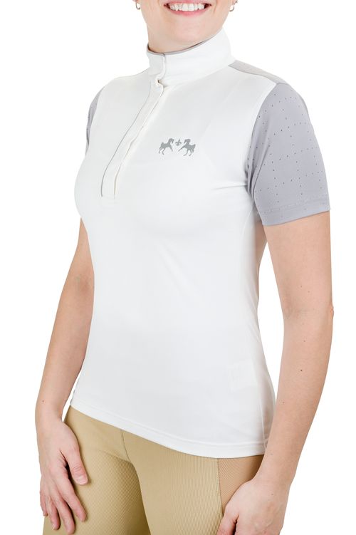 SALE RACK: Equine Couture Women's Magda Equicool Short Sleeve Show Shirt - XXX Large - White/Grey
