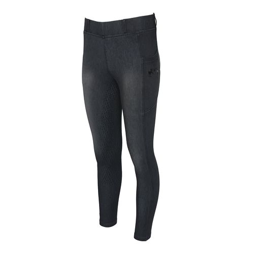 BARN BUSTER: Equine Couture Women's Denim Full Seat Silicon Tights w/Phone Pocket - XX Large - Graphite