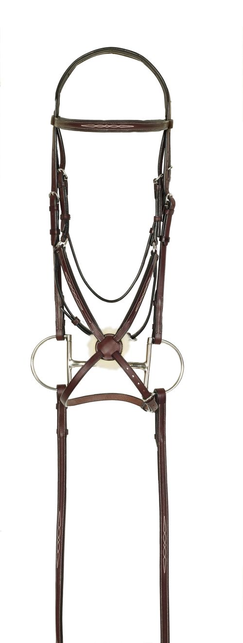 SALE RACK: Aramas Fancy Raised Padded Figure-8 Bridle w/Rubber Grip Reins - Cob - Chocolate