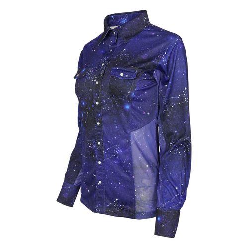 OVERSTOCK: Dapplebay Women's Button Down Western Shirt - Medium - Navy Constellation