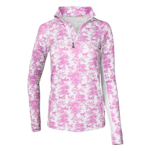 SALE RACK: Dapplebay Kids' 1/4 Zip Long Sleeve Shirt - 10-12 years - Rose Equestrian Toile