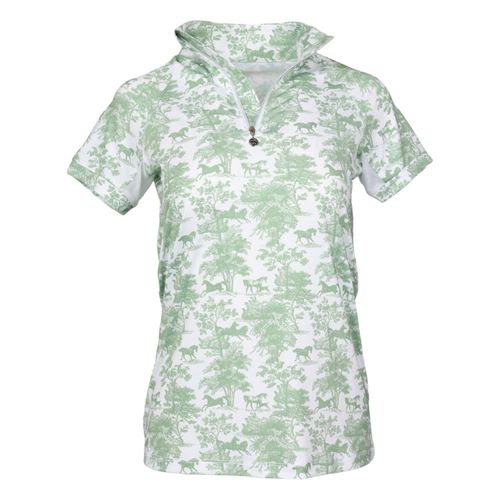 OVERSTOCK: Dapplebay Kids' 1/4 Zip Short Sleeve Shirt - 10-12 years - Green Equestrian Toile