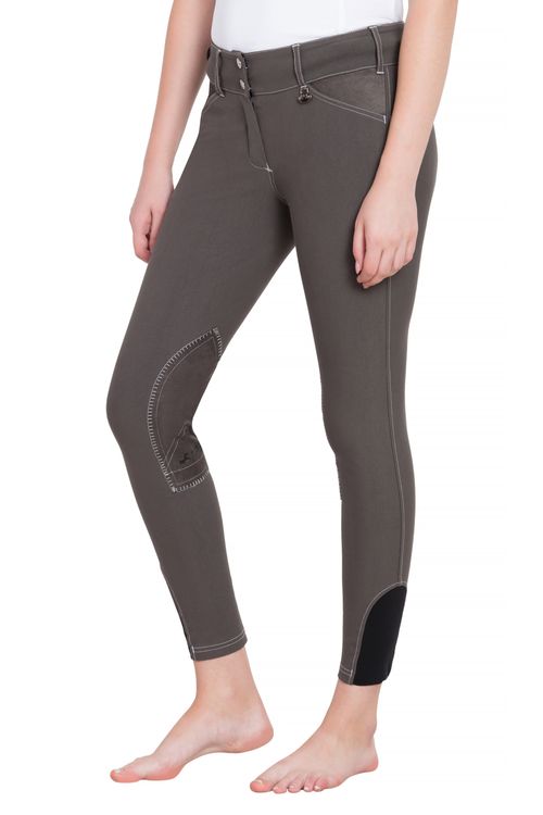 BARN BUSTER: Equine Couture Women's Sportif Natasha Knee Patch Breeches - 36 Regular - Charcoal/White Stitching