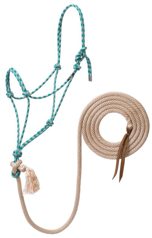 Weaver Silvertip No. 95 Rope Halter w/12'  Lead - Teal/Tan/Silver/White