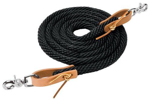 Weaver 8ft Poly Roping Reins w/Scissor Snaps - Black