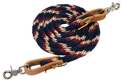 Weaver 8ft Poly Roping Reins w/Scissor Snaps - Navy/Tan/Burgundy
