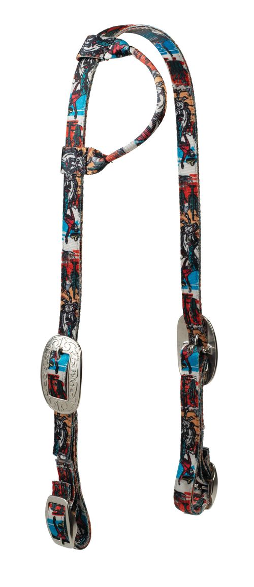 Weaver Patterned Poly Sliding Ear Headstall - Bucking Bronc