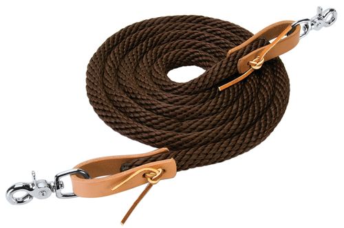Weaver 8ft Poly Roping Reins w/Scissor Snaps - Brown