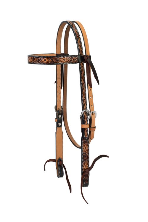 Weaver Turquoise Cross Floral Tooled 1" Browband Headstall - Light Oiled