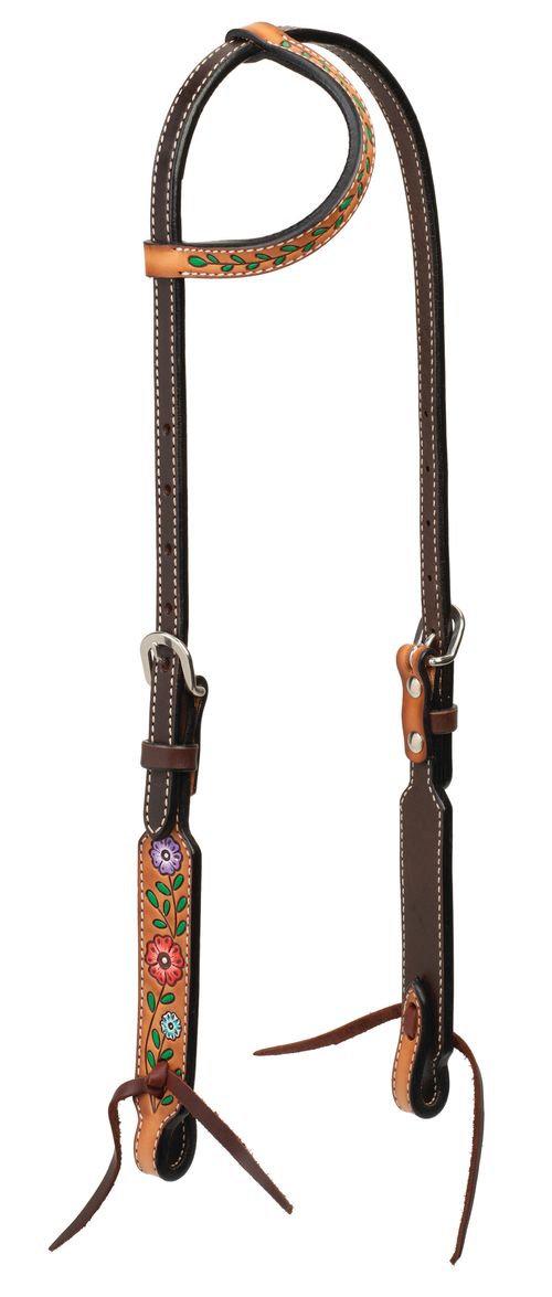 Weaver Turquoise Cross Floral Vine 5/8" Sliding Ear Headstall - Light Oiled