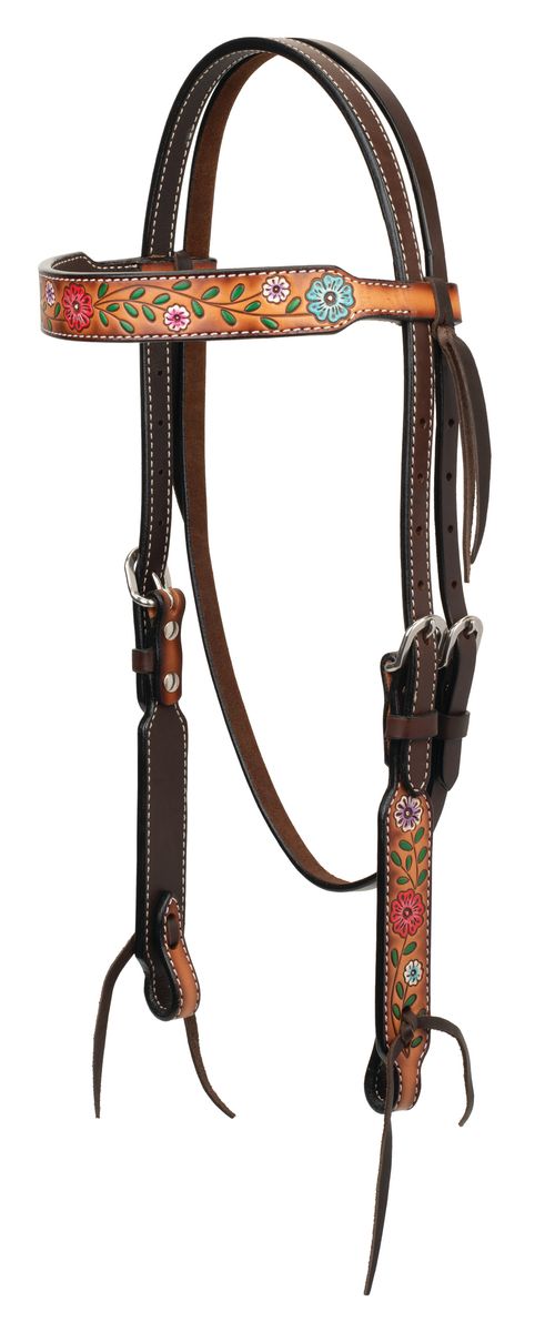 Weaver Turquoise Cross Floral Vine 5/8" Browband Headstall - Light Oiled