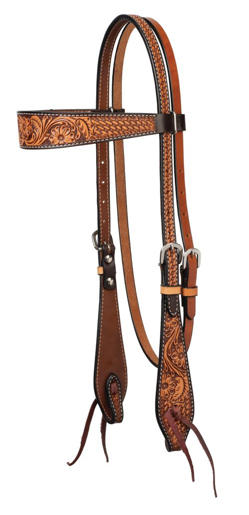 Weaver Turquoise Cross Floral Tooled Browband Headstall - Light Oiled