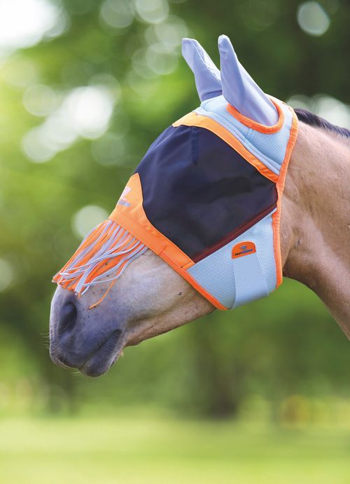 READY TO SHIP: Shires FlyGuard Air Motion Fly Mask w/Ears & Nose Fringe - Pony - Orange