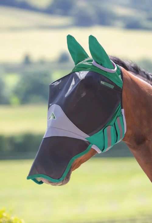 READY TO SHIP: Shires Deluxe Fly Mask w/Ears & Nose - Pony - Green