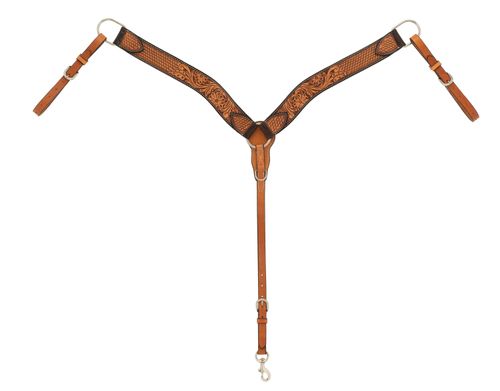 Weaver Turquoise Cross Floral Tooled Contoured Breast Collar - Light Oiled