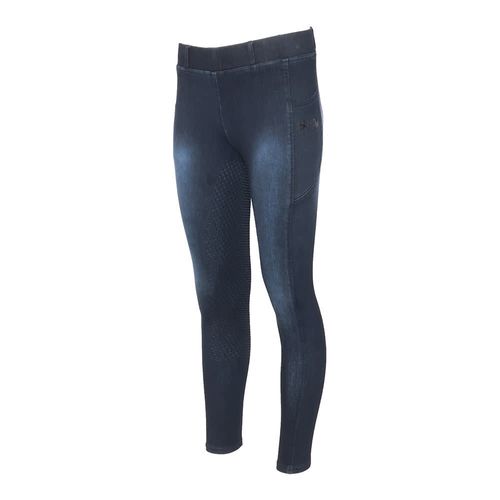 BARN BUSTER: Equine Couture Women's Denim Full Seat Silicon Tights w/Phone Pocket - Large - Anthracite